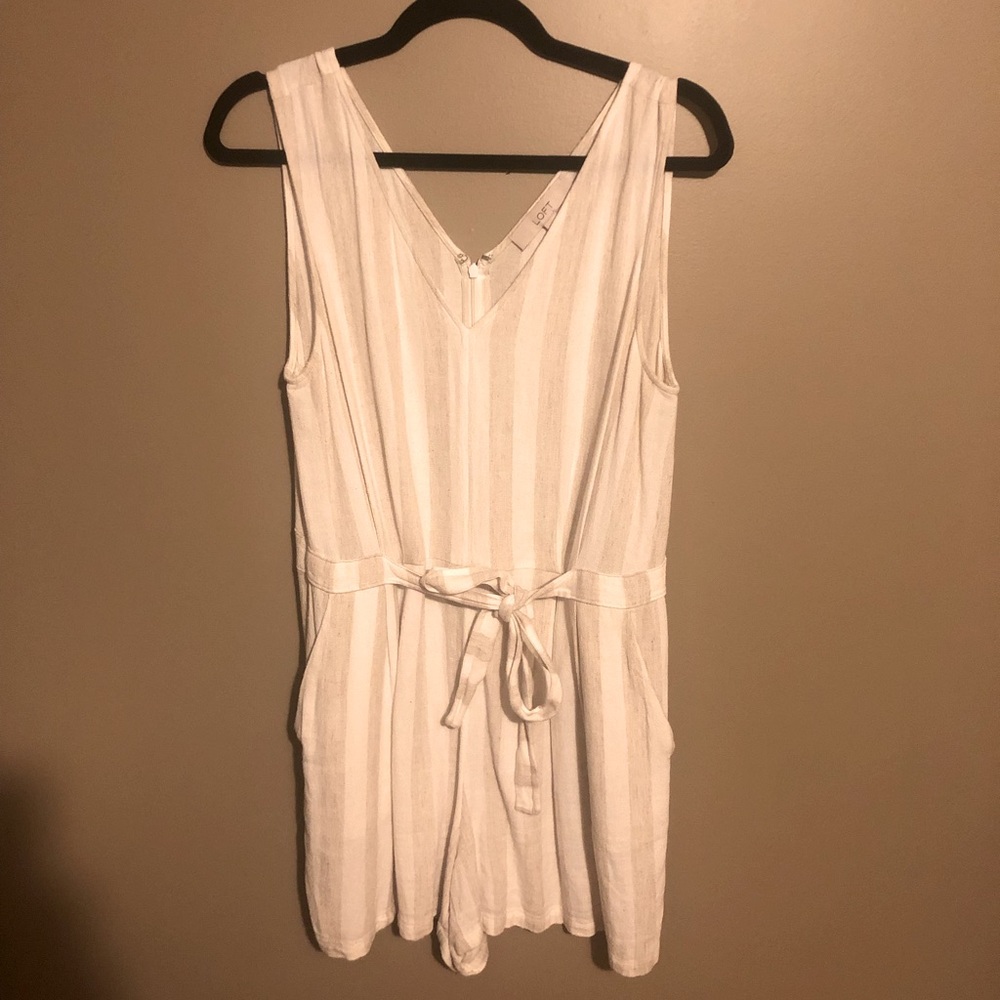 LOFT white/tan striped romper- Size 8